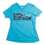 Ladies Wave Relaxed Fit V Neck - blue