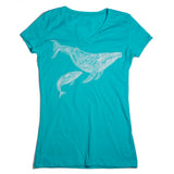 Ladies Humpback and Calf V Neck - Tahitian Blue