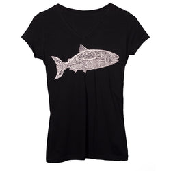 Sale Ladies Salmon V Neck Black
