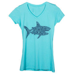 Sale Ladies V Neck Shark - Tahitian Blue